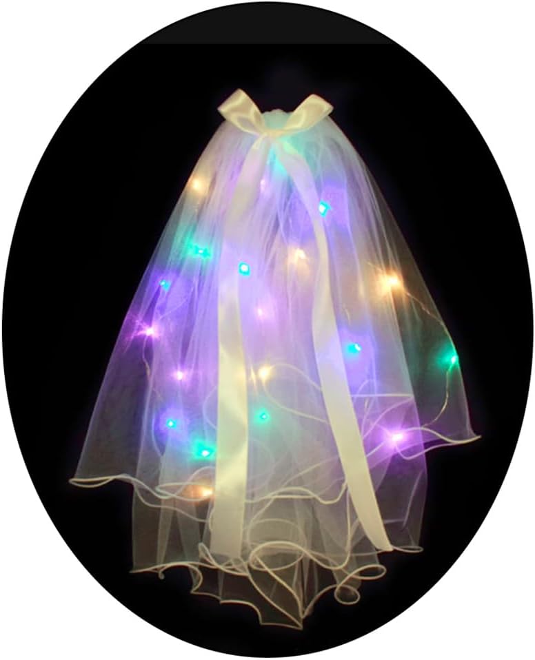 Foyte Light Up Wedding Bridal Veil 2 Tiers Bride Pearl Veils LED Bachelorette Bridal Hair Bow Short Tulle Hair Accessories - Image 1